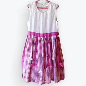 The Childrens Place Linen Gingham Check Pink & White Lined Ribbon Dress~Girls 10